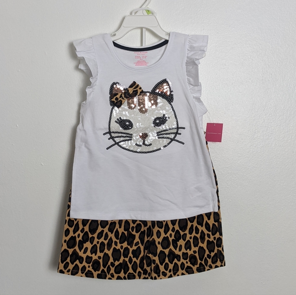 Cat Shirt and Leopard Skirt Set